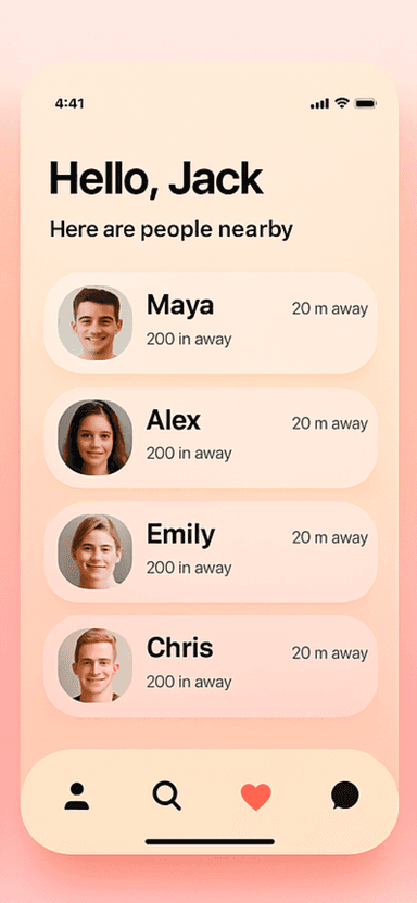 App home screen showing nearby people